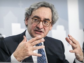 Michael Sabia, President and CEO of the Caisse de dépôt et placement du Québec answers a question at a press conference at the Caisse's headquarters in Montreal Friday April 22, 2016.