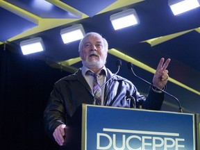 Michel Dumont has been the face of Théâtre Jean-Duceppe for over a quarter of a century. Here he is seen announcing the theatre's 40th season at Place des Arts in 2013.