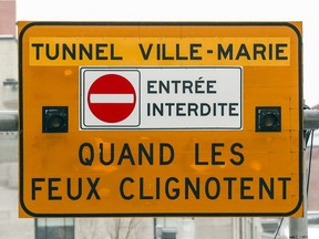 Unilingual French road sign outside Ville-Marie Tunnel in Montreal Wednesday December 7, 2016.