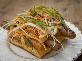 Another contender for greatness in Montreal's gourmet hotdog trend, this version at Kampai Garden is seriously delicious, with a Gaspor pork sausage topped with kimchee and potato chips, and a toasted bun that delivers just the right bun-to-weiner-to-toppings ratio.