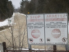 The Canadian - USA border looks onto Roxham road in Champlain, NY, from Roxham road in Saint-Bernard-de-Lacolle, near Hemmingford, Quebec on Thursday February 9, 2017.