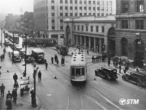Craig St. tramway terminus at what is now St. Antoine and St. Urbain Sts., circa 1932.