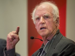 MONTREAL, QUE: OCTOBER 3, 2013 -  Charles Taylor right, speaks during a McGill symposium on religious freedom and education, as Daniel Turp left, looks on at McGill University in Montreal Thursday, October 3, 2013. (Peter McCabe / THE GAZETTE) ORG XMIT: 48046 ORG XMIT: POS1310031935479494