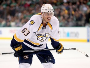 Mike Ribeiro (#63) of the Nashville Predators reacts against the Dallas Stars in the second period at American Airlines Center on Dec. 8, 2016 in Dallas. Ribeiro has been placed on waivers by the Predators.