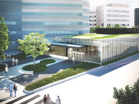 Exterior view of a planned new entrance to the Vendôme métro station. The $76.5-million project is to include a tunnel to the MUHC superhospital and five elevators.