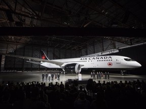 The newly revealed Air Canada Boeing 787-8 Dreamliner aircraft at a hangar at the Toronto Pearson International Airport Feb. 9, 2017.