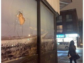 The Khadijah Masjid Islamic Centre on Centre St. in Montreal's Pointe-St-Charles district had its front window smashed with an object early Thursday morning, Feb. 2, 2016. (Christopher Curtis/Montreal Gazette)