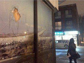 The Khadijah Masjid Islamic Centre on Centre St. in Montreal's Pointe-St-Charles district had its front window smashed with an object early Thursday morning, Feb. 2, 2016. (Christopher Curtis/Montreal Gazette)