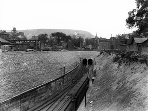 The Canadian Northern Railway built the tunnel under Mount Royal to connect downtown Montreal with the future Town of Mount Royal (circa 1918).