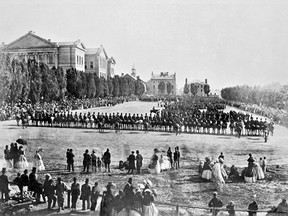 Welcome address to returning volunteers from the Fenian Raids, Champ de Mars, Montreal, 1866.