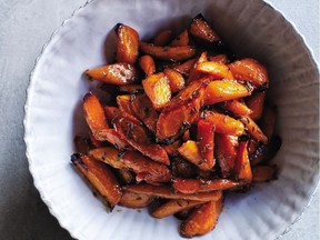 Roasted carrots with glaze and caraway seeds.