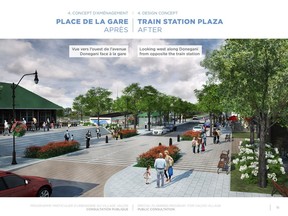 An artist's illustration of the entrance to Valois Village at the western end of the commercial strip on Donegani Ave. Illustration courtesy of City of Pointe-Claire.