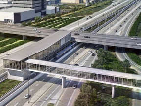 Artist's rendition of part of the proposed REM network, a 67-kilometre electric, driverless train system linking Montreal's Gare Central to the West Island, Trudeau Airport,  the North Shore and South Shore. The $5.5-billion project by CDPQ Infra, a subsidiary of the Caisse de dépôt et placement du Québec, would run 20 hours a day, seven days a week and would link to Montreal's metro system at several points.