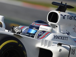 Williams Martini Racing's Canadian driver Lance Stroll drives at the Circuit de Catalunya on March 9, 2017 in Montmelo on the outskirts of Barcelona on the third day of the second week of tests ahead of the Formula One Grand Prix season.