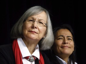 Marion Buller, left, the chief commissioner of the National Inquiry into Missing and Murdered Indigenous Women and Girls, along with her colleague, Commissioner Michèle Audette, at a news conference in Ottawa on Feb. 7, 2017.