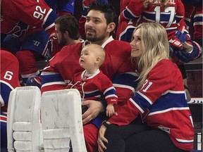 Carey Price with wife Angela and daughter Liv Anniston during Canadiens photo day at the Bell Centre in Montreal on March 27, 2017.