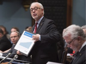 Quebec Finance Minister Carlos Leitao responds to Opposition questions over the budget speech, in March 2017.
