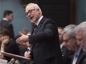 Quebec Finance Minister Carlos Leitao delivers his budget speech in March 2016 at the Quebec Legislature.