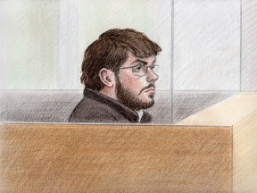 Sketch of Ismaël Habib, 28, of Montreal appearing in court in Gatineau on March 3, 2016.