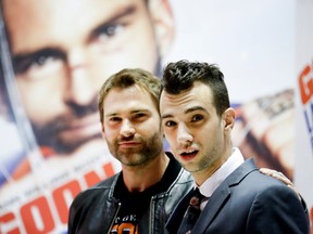 Jay Baruchel and Seann William Scott at the Montreal première of Goon: Last of the Enforcers. "You can find our movie unpalatable," Baruchel says, "but no one can watch this movie and think that we don't love this game and love this country."