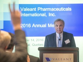 Valeant Pharmaceuticals chief executive Joe Papa takes questions at the company's annual meeting in Laval in 2016.