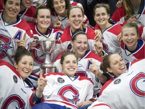 Les Canadiennes with the 2017 Clarkson Cup at Canadian Tire Centre in Ottawa Sunday March 5, 2017.