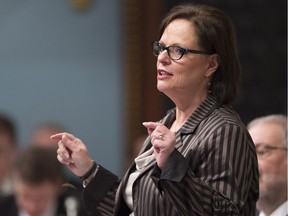 Social Services Minister Lucie Charlebois speaks in the National Assembly last year: Charlebois unveiled the government’s long-awaited plan on autism March 21, 2017.