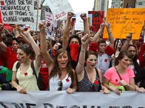 Students from across the province of Quebec took to the streets of Montreal on March 22, 2012. to demonstrate against rising tuition fees.