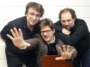 “If you accept that there is an operatic singer and an orchestra, and there is no guitar or bass ... you’re going to find many, many things that you know if you know the album,” says Another Brick in the Wall composer Julien Bilodeau, right, with conductor Alain Trudel, left, and director Dominic Champagne at Place des Arts in December 2016.