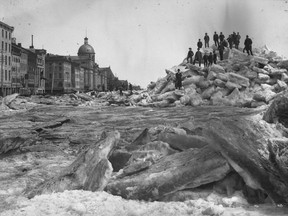 An ice shove on Commissioners St. (now de la Commune St.), Montreal, about 1884.