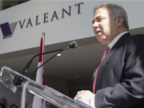 Joseph Papa, CEO of Valeant, addresses a gathering at the Laval headquarters on Monday June 13, 2016.