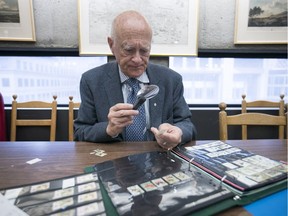 Retired McGill University professor David Lank, seen here on Wednesday, March 1, 2007, was asked by the Rare Books and Special Collections department of the McLennan Library to buy and assemble a stamp collection, predominantly relating to nature. A rotating series of 250 stamps from the collection is on display at the library until May 14.