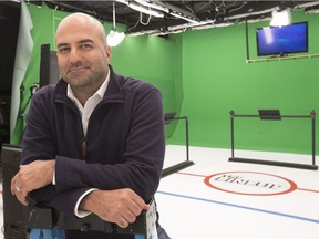 Ashkan Karbasfrooshan on the set of The Lineup, a hockey quiz show, on Tuesday March 14, 2017.