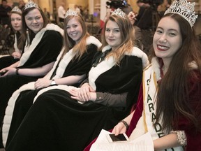 rish Day parade Queen Mary Lynne Loftus, with her court from left: Catherine Bardwell, Robin Brodrick, Megan Coleman and Sydney Legare at media event at Montreal city hall on Tuesday March 14, 2017.