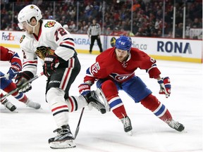 Canadiens' Steve Ott pursues Blackhawks' Artemi Panarin Tuesday night at the Bell Centre. Ott knows the upcoming games with Ottawa will be a playoff-type atmosphere.