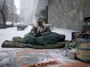 Seymour Ward  sits outside Concordia University for the "5 days of homelessness" initiative to raise funds and awareness.