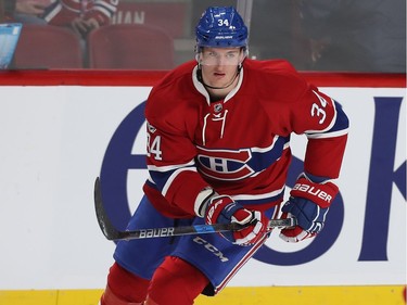 Montreal Canadiens' Michael McCarron during warmup period of NHL action in Montreal on Thursday March 2, 2017.