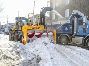 Snow-clearing operations on 4th Ave. in the Montreal borough of Verdun on March 20, 2017.