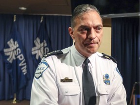 Montreal Police chief Philippe Pichet speaks to reporters in March 2017.