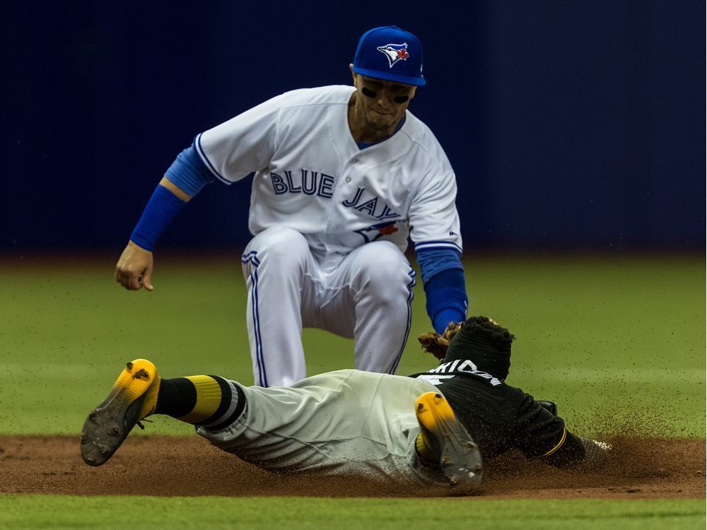 Troy Tulowitzki worked on his pitching mechanics during Blue Jays photo day