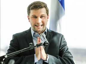 Former student protest spokesperson Gabriel Nadeau-Dubois announces his intention to run for Québec solidaire in the Gouin riding during a news conference in Montreal on Thursday March 9, 2017.