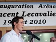 Vincent Lecavalier, who won a Stanley Cup with the Tampa Bay Lightning, speaks during ceremonies to rename the arena at the Complexe Sportif St-Raphael in Ile Bizard in his honour on Aug. 19, 2010.