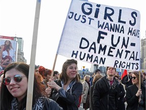 People take part in a protest to mark the International Women's Day, three days early, on March 5, 2017.