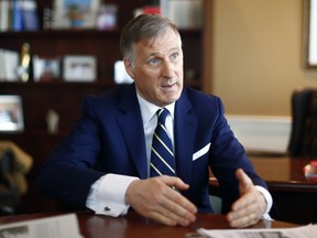 Conservative leadership candidate Maxime Bernier speaks during an interview at his riding office in St-Georges on Thursday March 9, 2017.