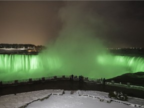 The Niagara Falls goes green March 17 for St. Patrick's Day.