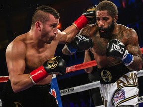 David Lemieux of Laval, left, knocked out American Curtis Stevens at 1:59 of the third round Saturday night, March 11, at the Turing Stone Resort Casino with a magnificent display of one-punch knockout power.