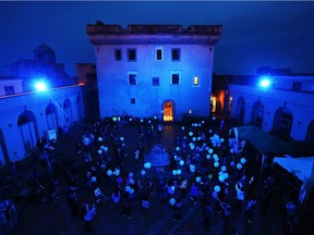 Forte Sangallo in Nettuno, Italy, is illuminated in blue during the World Landmarks Light It Up Blue for World Autism Awareness Day in 2016.