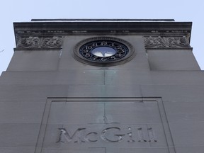 The west clock tower of the Roddick Gates at McGill University in Montreal.