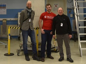 Andrew Higgins, left, Jan Palecka and Samuel Goroshin of McGill's Mechanical Engineering Department: European Space Agency ranked their experiment No. 1 out of 100 submissions.