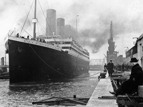 The 'unsinkable' RMS Titanic docked in Southhampton, England, shortly before departing on its maiden voyage to New York City on April 10, 1912. The ship hit an iceberg off the coast of Newfoundland on April 14 and by early the next morning had sunk, killing 1513 of the 2,224 passengers on board.